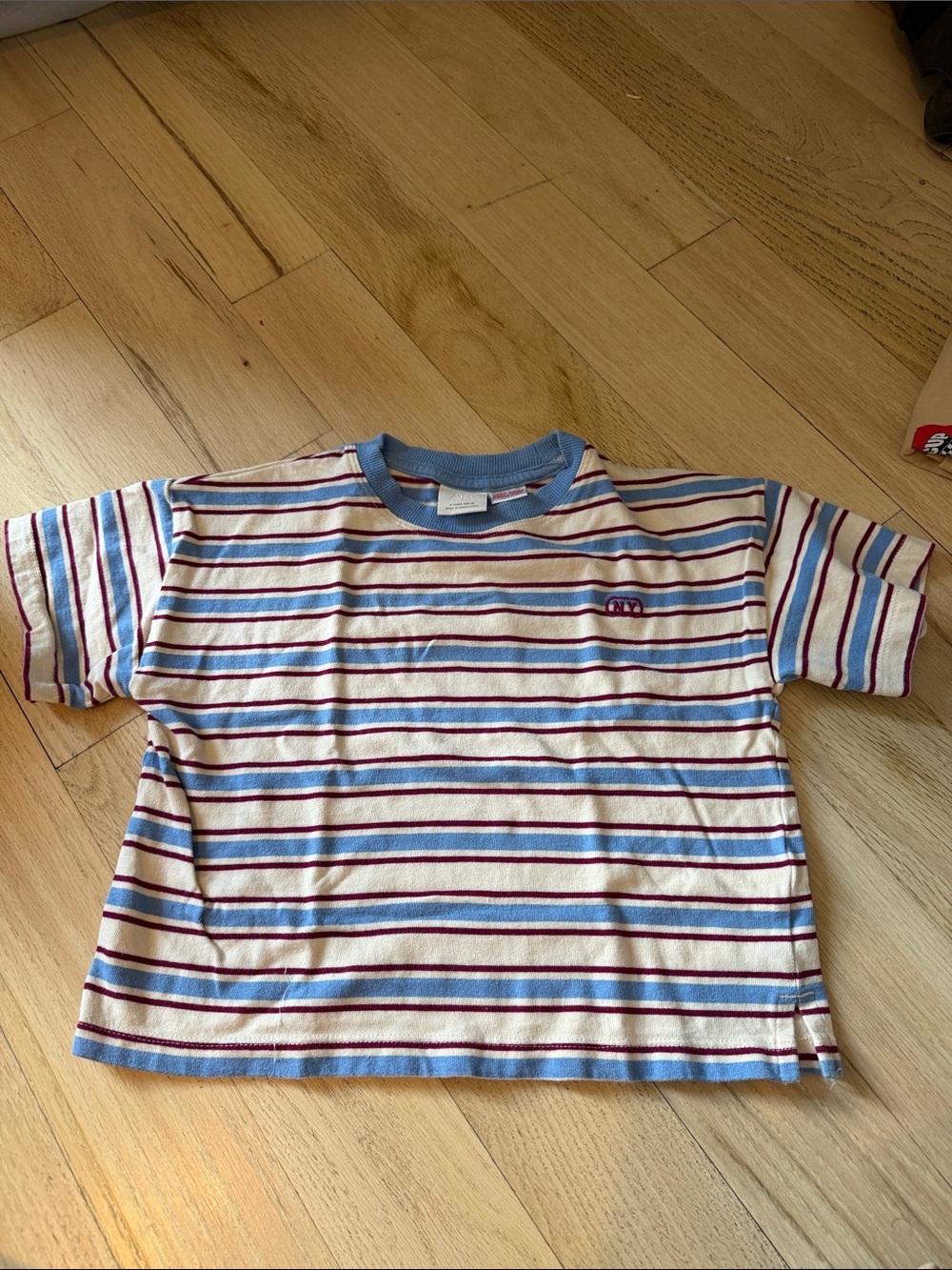Zara Kids Short Sleeve Striped Tee in White, Blue & Red